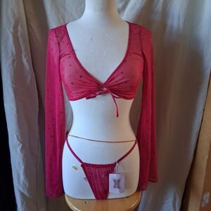 Fenty Savage pink mesh bikini set with stars and sequins Size S nwt #lingerie